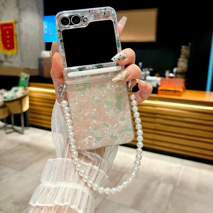 For Samsung Galaxy Z Flip7 FE / Flip6 Axis Pearlescent Shell Texture Phone Case with Bracelet