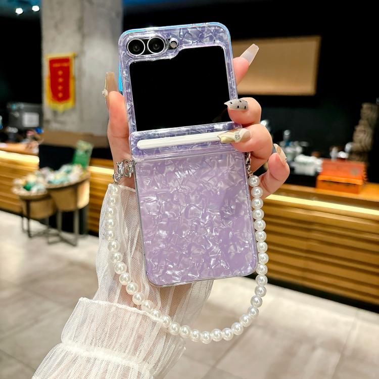 For Samsung Galaxy Z Flip7 FE / Flip6 Axis Pearlescent Shell Texture Phone Case with Bracelet