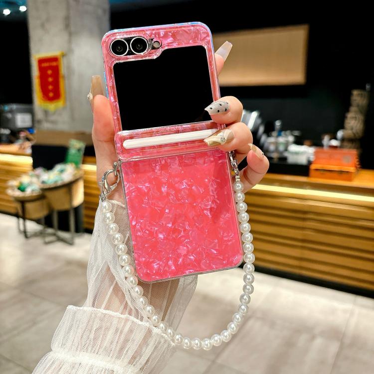 For Samsung Galaxy Z Flip7 FE / Flip6 Axis Pearlescent Shell Texture Phone Case with Bracelet