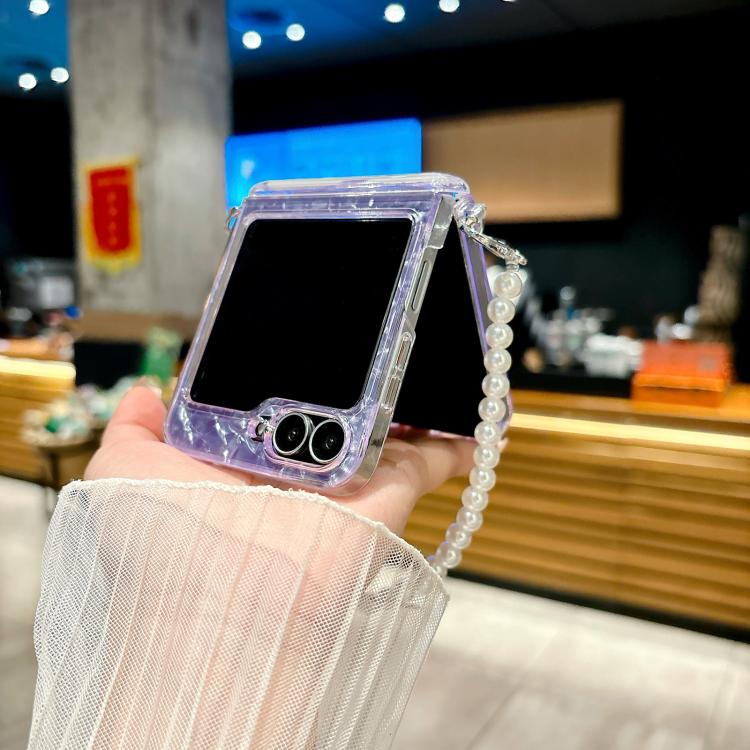 For Samsung Galaxy Z Flip7 FE / Flip6 Axis Pearlescent Shell Texture Phone Case with Bracelet