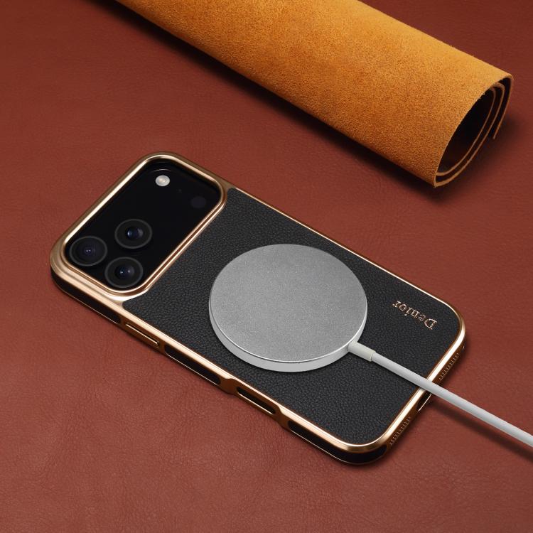 For iPhone 17 Pro Denior Cowhide Leather Plating Phone Case