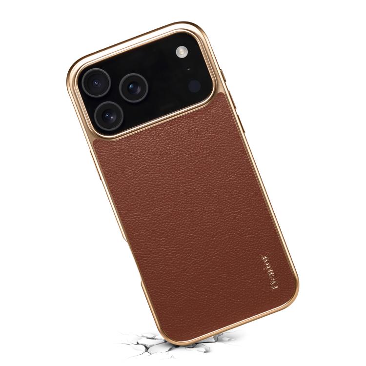 For iPhone 17 Pro Denior Cowhide Leather Plating Phone Case