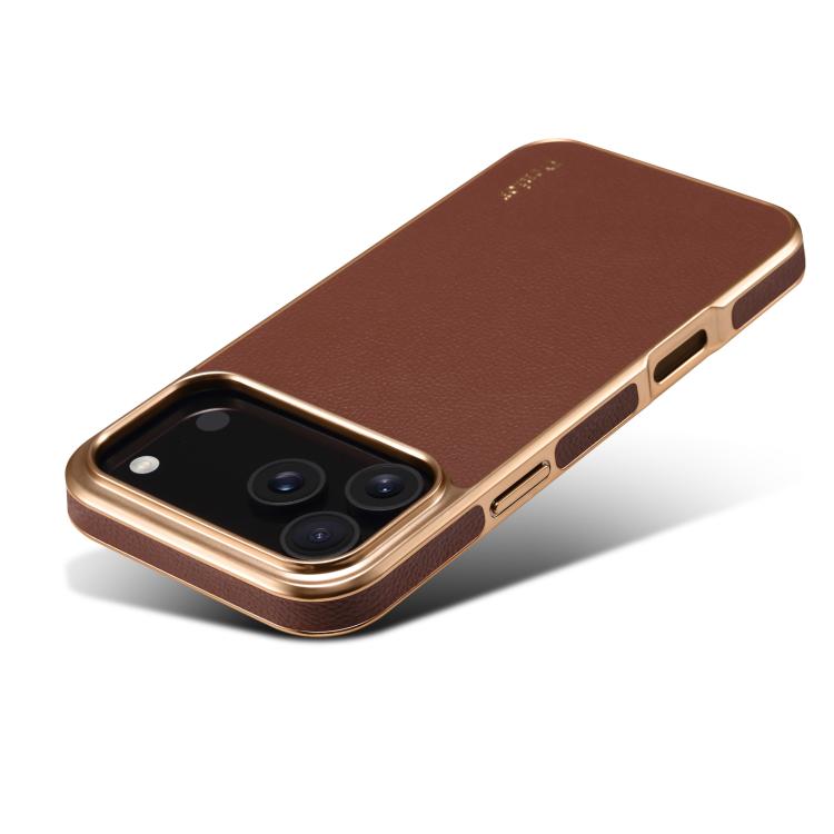 For iPhone 17 Pro Denior Cowhide Leather Plating Phone Case