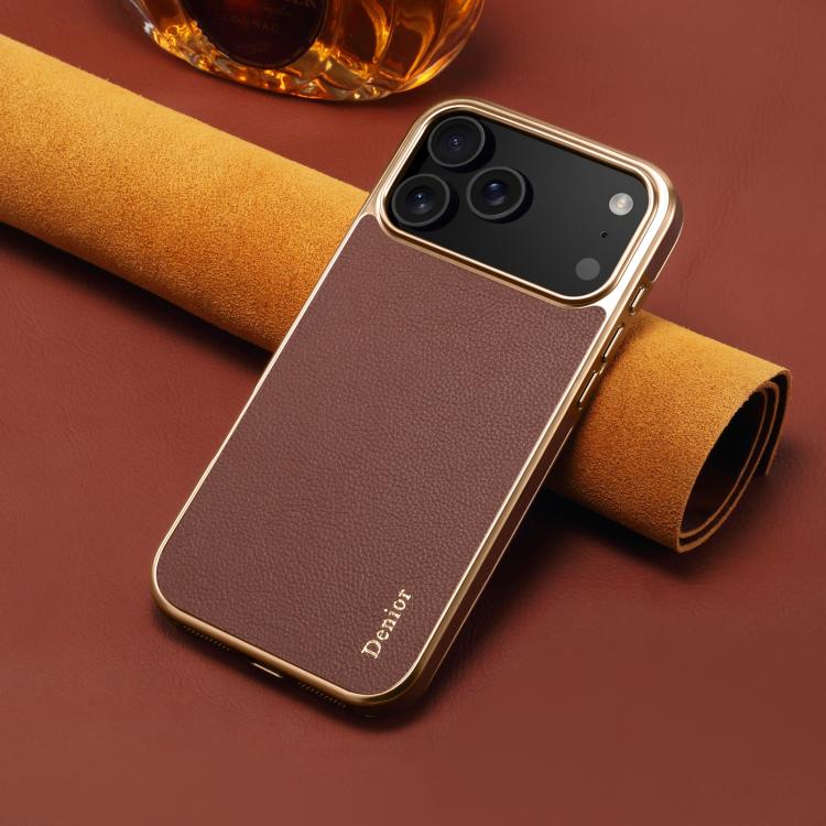 For iPhone 17 Pro Denior Cowhide Leather Plating Phone Case