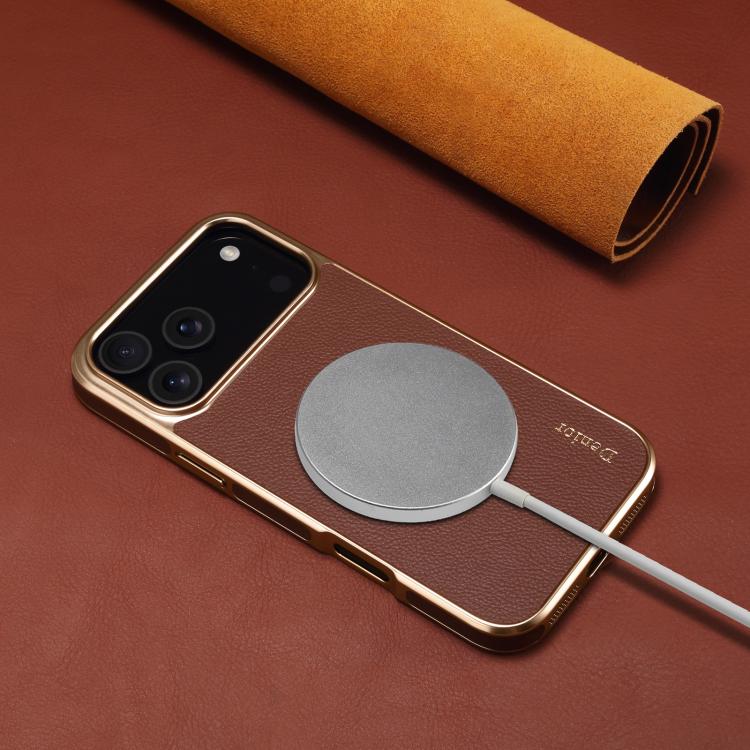 For iPhone 17 Pro Denior Cowhide Leather Plating Phone Case