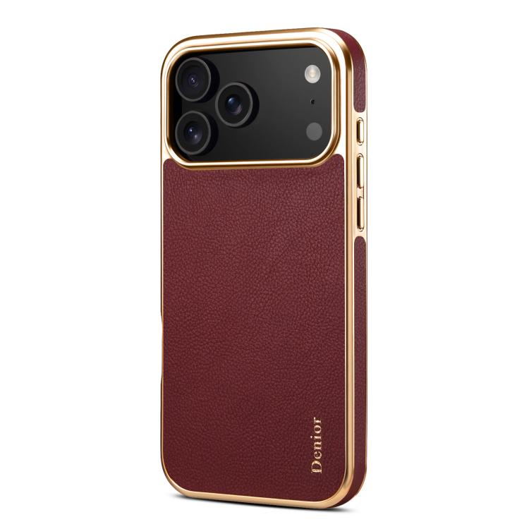For iPhone 17 Pro Max Denior Cowhide Leather Plating Phone Case