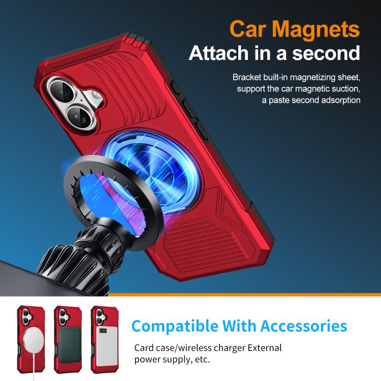 For iPhone 17 Alloy Rotating Holder MagSafe Shockproof Phone Case