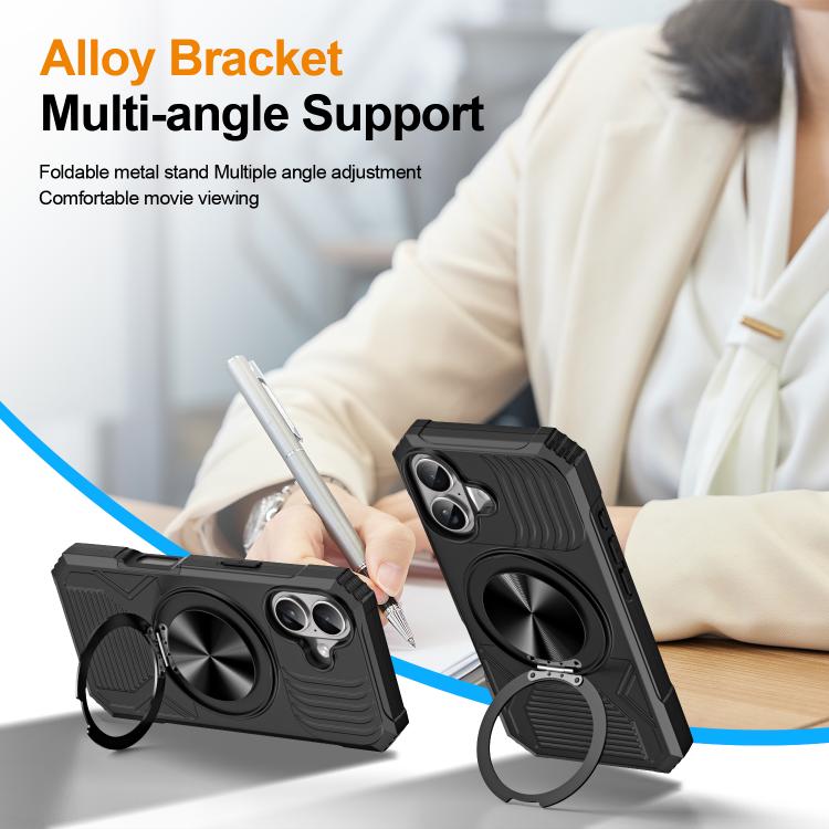 For iPhone 17 Alloy Rotating Holder MagSafe Shockproof Phone Case
