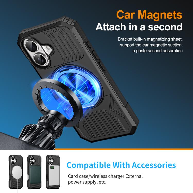 For iPhone 17 Alloy Rotating Holder MagSafe Shockproof Phone Case