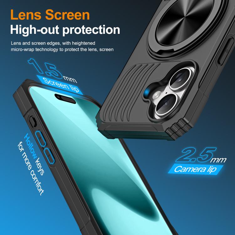 For iPhone 17 Alloy Rotating Holder MagSafe Shockproof Phone Case