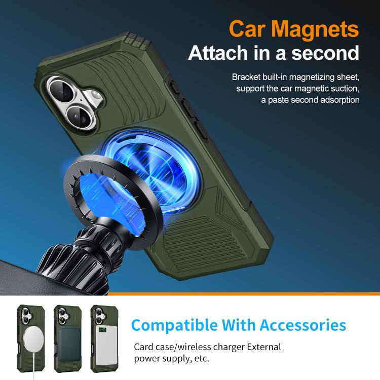 For iPhone 17 Alloy Rotating Holder MagSafe Shockproof Phone Case