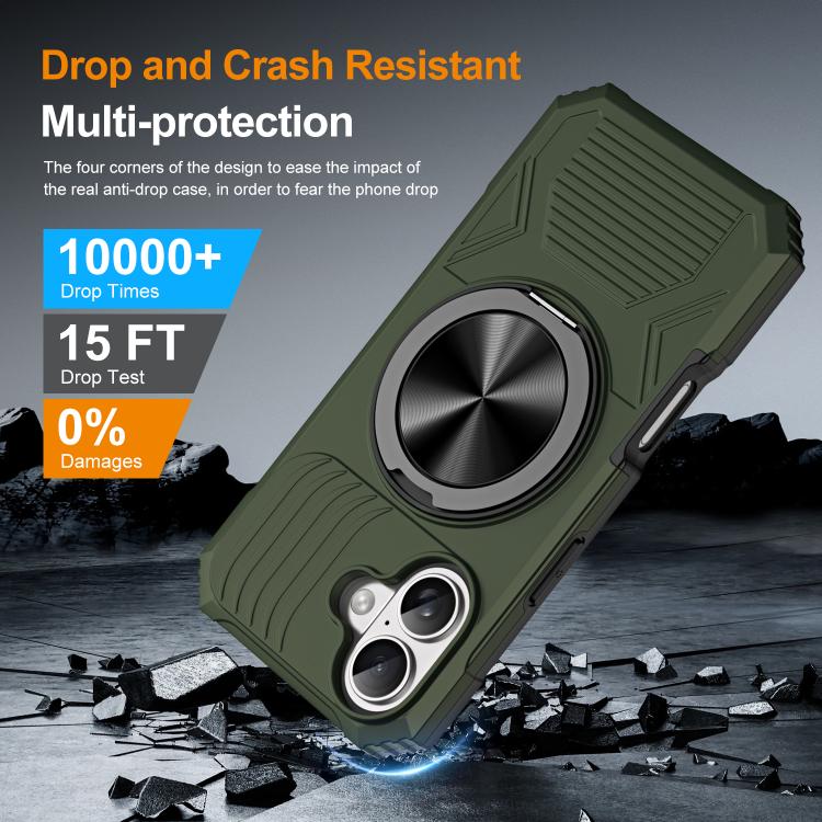 For iPhone 17 Alloy Rotating Holder MagSafe Shockproof Phone Case