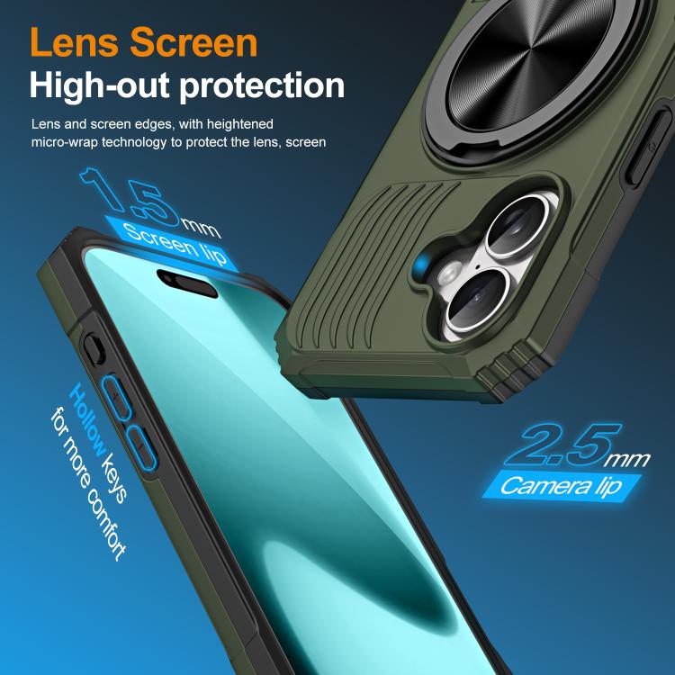 For iPhone 17 Alloy Rotating Holder MagSafe Shockproof Phone Case