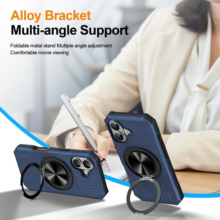 For iPhone 17 Alloy Rotating Holder MagSafe Shockproof Phone Case