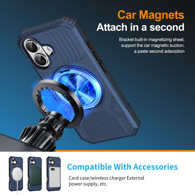 For iPhone 17 Alloy Rotating Holder MagSafe Shockproof Phone Case