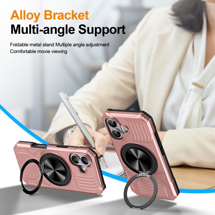For iPhone 17 Alloy Rotating Holder MagSafe Shockproof Phone Case