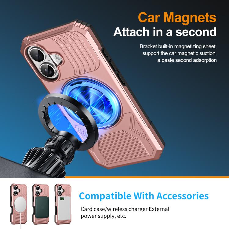 For iPhone 17 Alloy Rotating Holder MagSafe Shockproof Phone Case