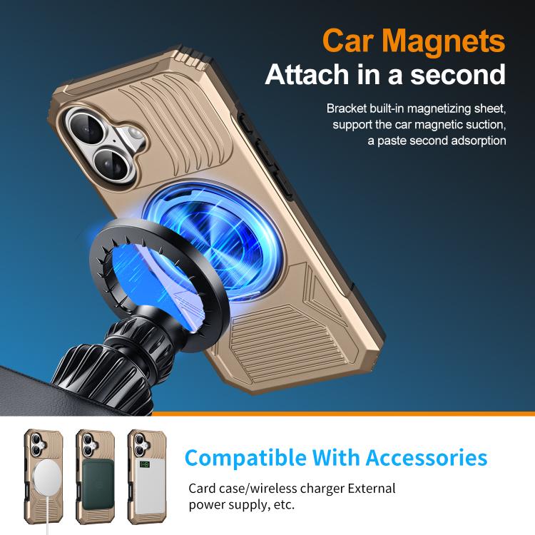 For iPhone 17 Alloy Rotating Holder MagSafe Shockproof Phone Case