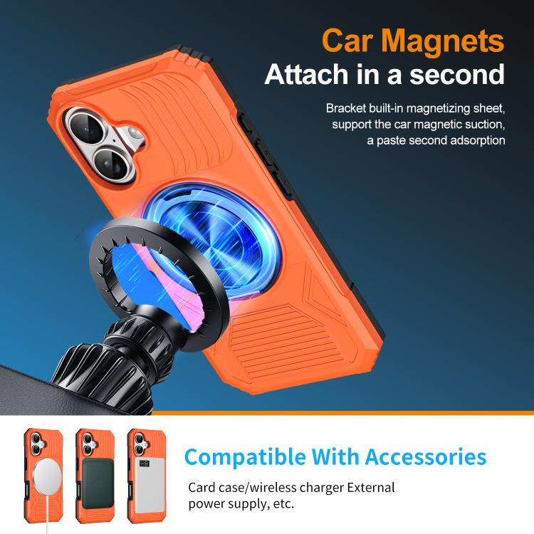 For iPhone 17 Alloy Rotating Holder MagSafe Shockproof Phone Case