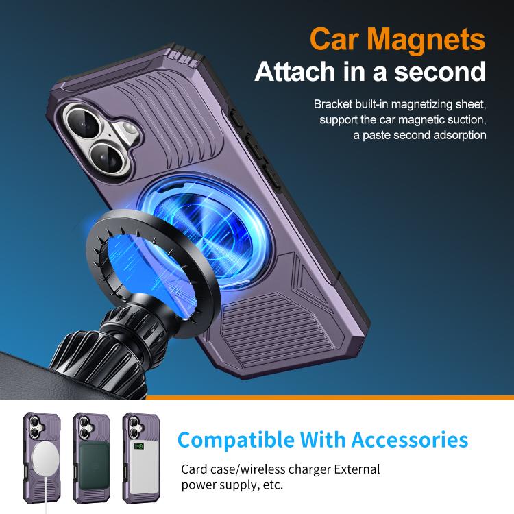 For iPhone 17 Alloy Rotating Holder MagSafe Shockproof Phone Case