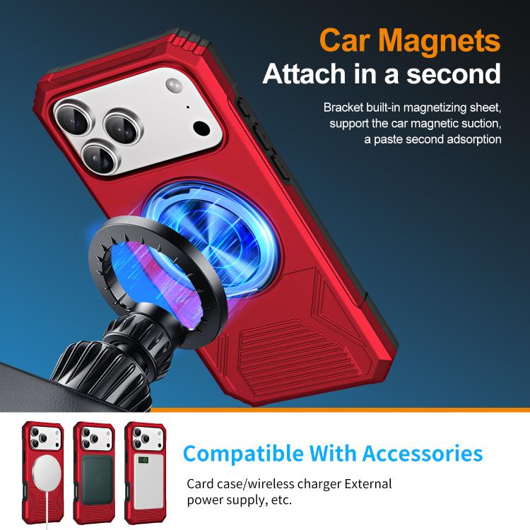 For iPhone 17 Pro Alloy Rotating Holder MagSafe Shockproof Phone Case