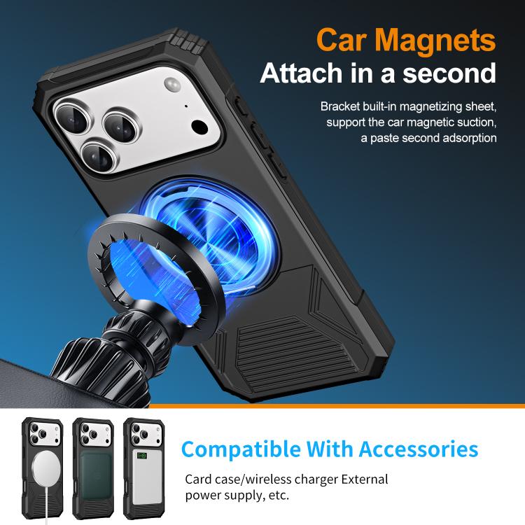 For iPhone 17 Pro Alloy Rotating Holder MagSafe Shockproof Phone Case