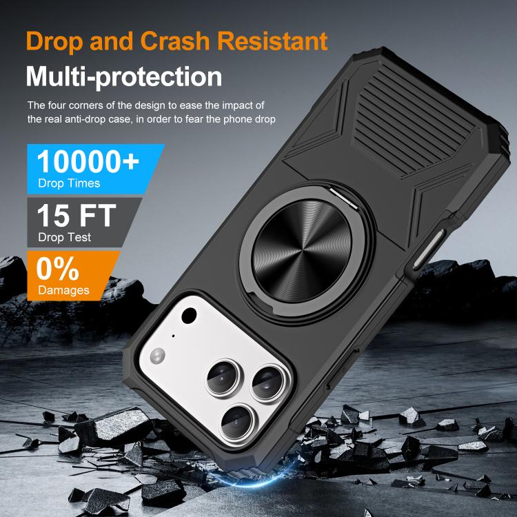 For iPhone 17 Pro Alloy Rotating Holder MagSafe Shockproof Phone Case