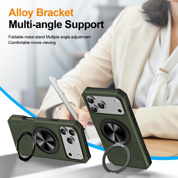 For iPhone 17 Pro Alloy Rotating Holder MagSafe Shockproof Phone Case