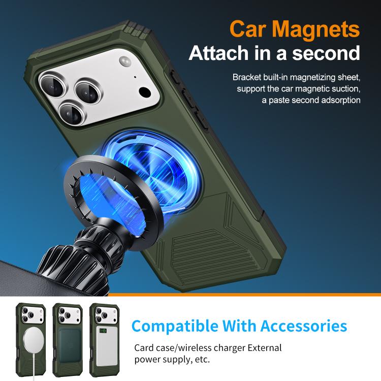 For iPhone 17 Pro Alloy Rotating Holder MagSafe Shockproof Phone Case
