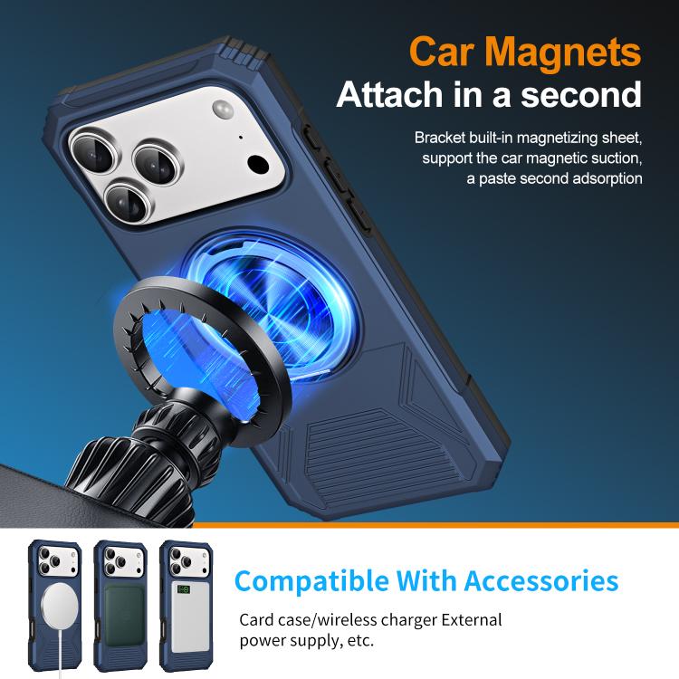 For iPhone 17 Pro Alloy Rotating Holder MagSafe Shockproof Phone Case