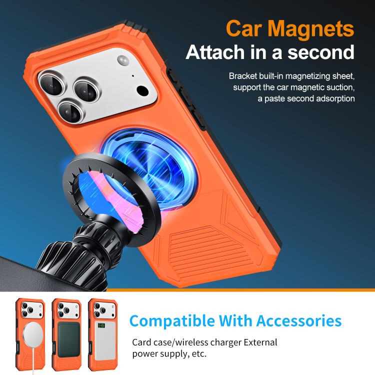 For iPhone 17 Pro Alloy Rotating Holder MagSafe Shockproof Phone Case