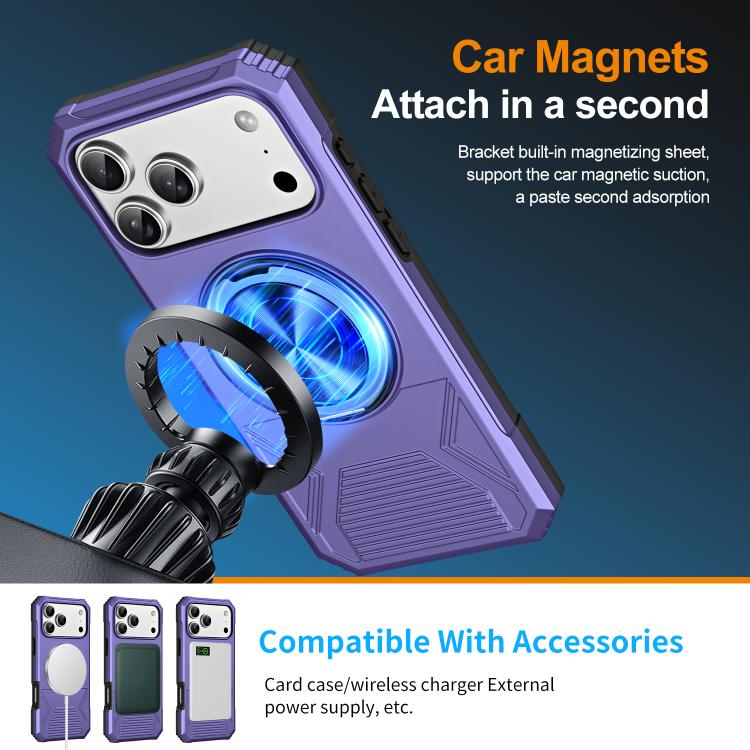 For iPhone 17 Pro Max Alloy Rotating Holder MagSafe Shockproof Phone Case