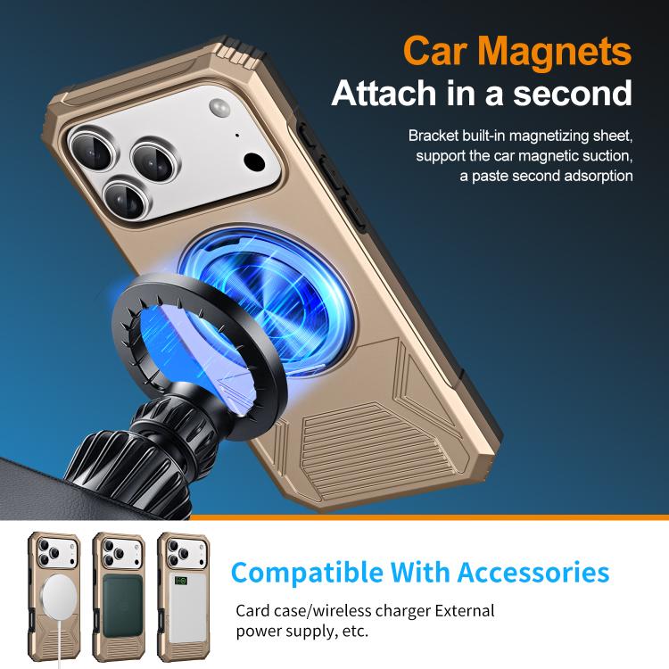 For iPhone 17 Pro Max Alloy Rotating Holder MagSafe Shockproof Phone Case
