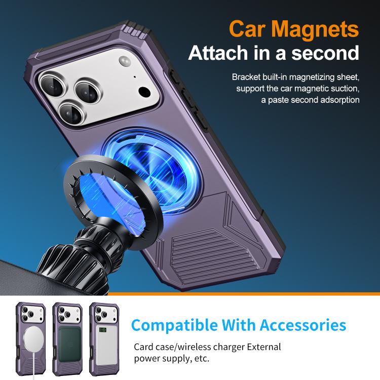 For iPhone 17 Pro Max Alloy Rotating Holder MagSafe Shockproof Phone Case