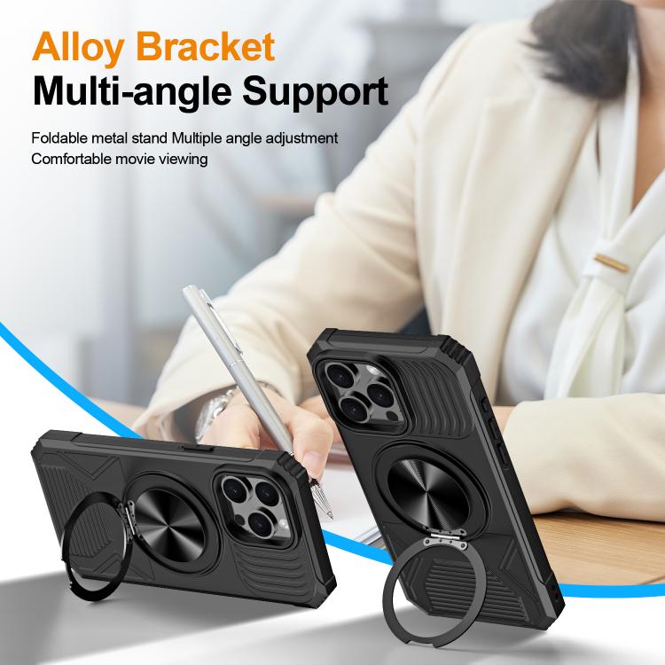 For iPhone 13 Pro Alloy Rotating Holder MagSafe Shockproof Phone Case