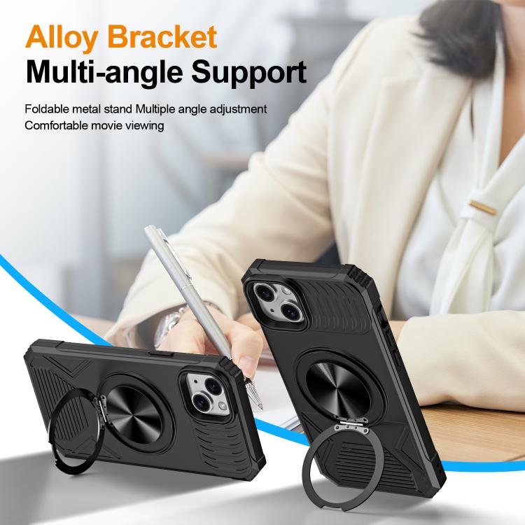 For iPhone 14 Plus Alloy Rotating Holder MagSafe Shockproof Phone Case