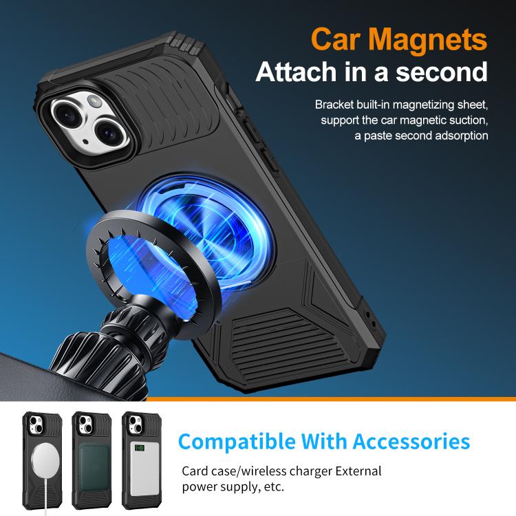 For iPhone 14 Plus Alloy Rotating Holder MagSafe Shockproof Phone Case