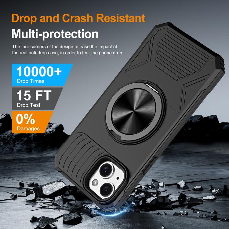 For iPhone 14 Plus Alloy Rotating Holder MagSafe Shockproof Phone Case