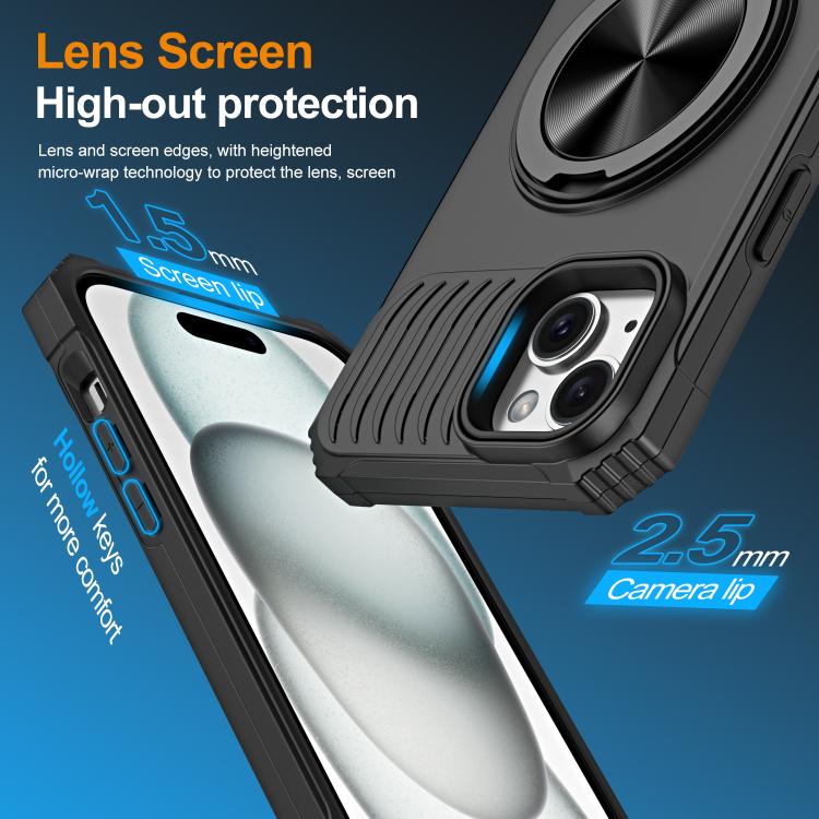 For iPhone 14 Plus Alloy Rotating Holder MagSafe Shockproof Phone Case