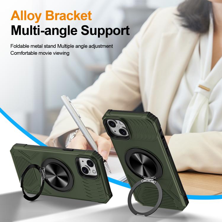 For iPhone 14 Plus Alloy Rotating Holder MagSafe Shockproof Phone Case