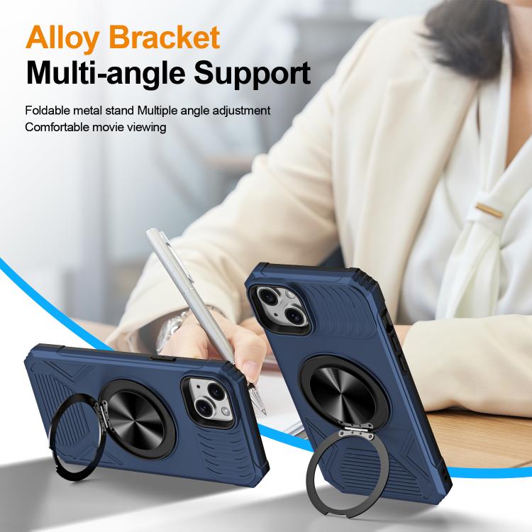 For iPhone 14 Plus Alloy Rotating Holder MagSafe Shockproof Phone Case