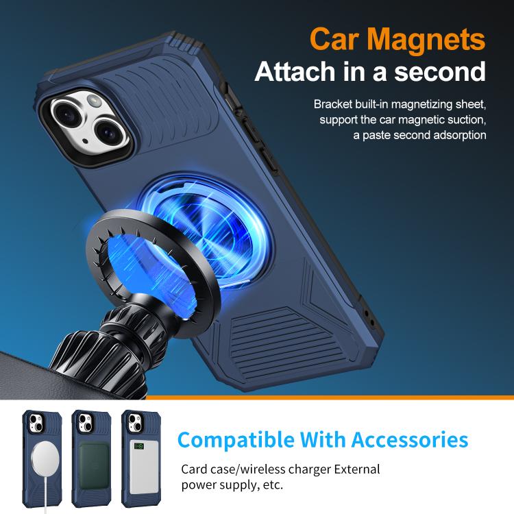 For iPhone 14 Plus Alloy Rotating Holder MagSafe Shockproof Phone Case