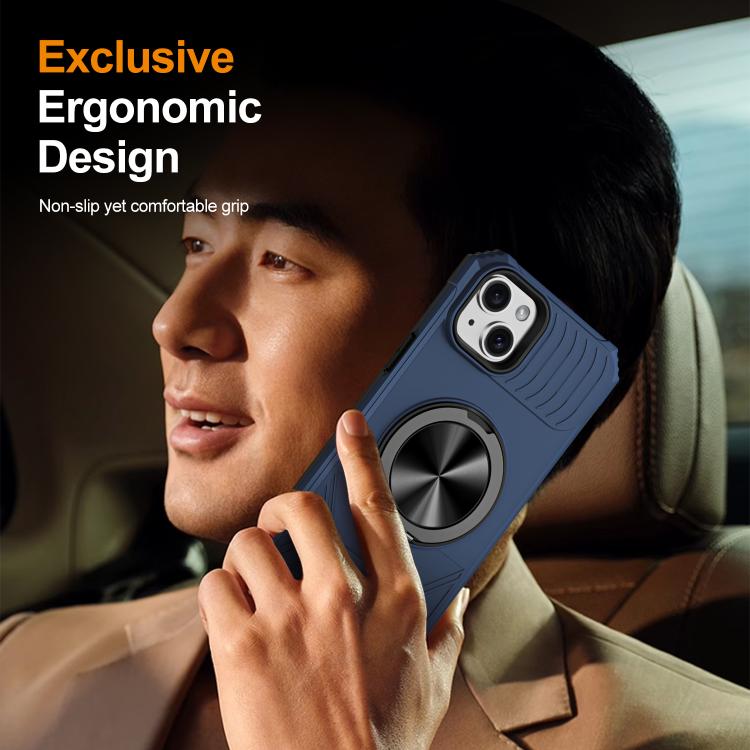 For iPhone 14 Plus Alloy Rotating Holder MagSafe Shockproof Phone Case