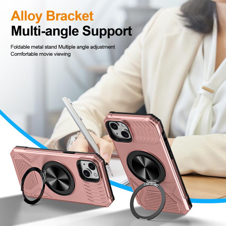 For iPhone 14 Plus Alloy Rotating Holder MagSafe Shockproof Phone Case