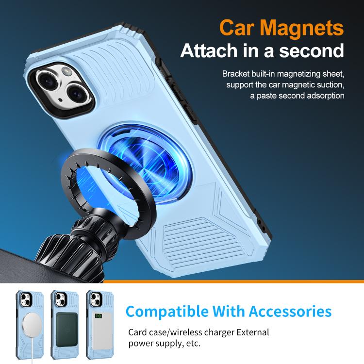 For iPhone 14 Plus Alloy Rotating Holder MagSafe Shockproof Phone Case