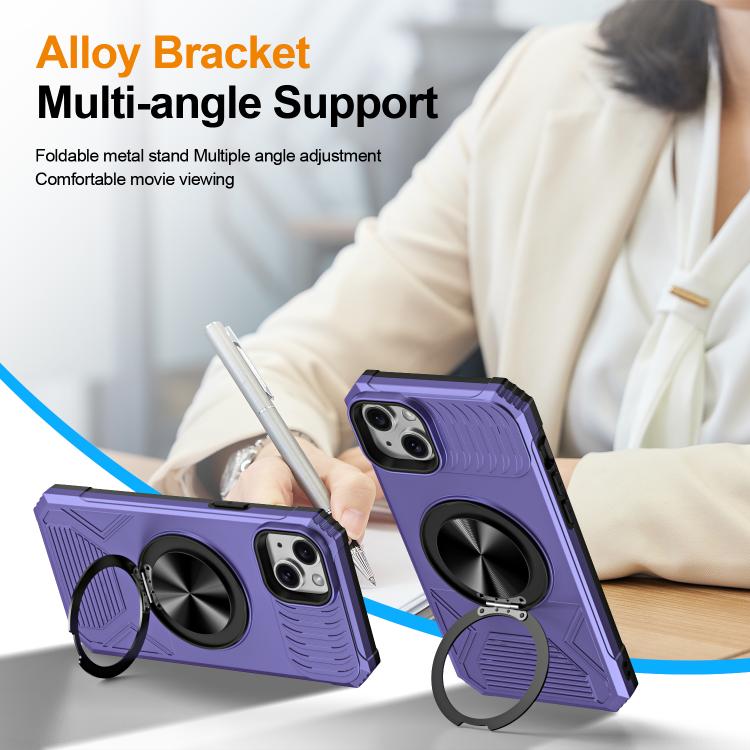 For iPhone 14 Plus Alloy Rotating Holder MagSafe Shockproof Phone Case