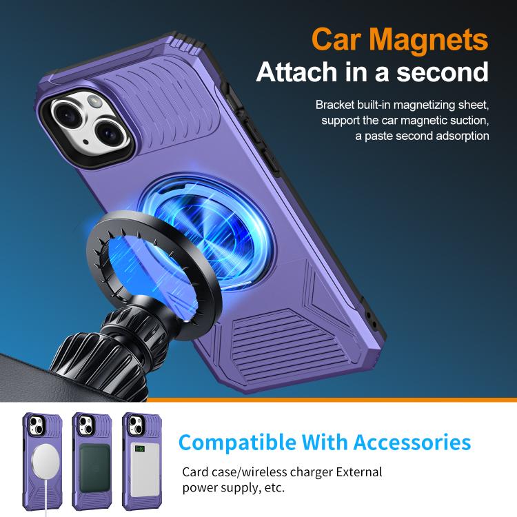 For iPhone 14 Plus Alloy Rotating Holder MagSafe Shockproof Phone Case