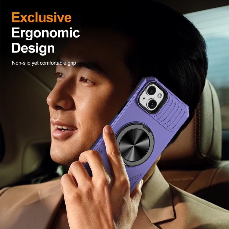 For iPhone 14 Plus Alloy Rotating Holder MagSafe Shockproof Phone Case