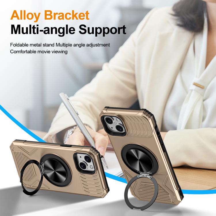 For iPhone 14 Plus Alloy Rotating Holder MagSafe Shockproof Phone Case