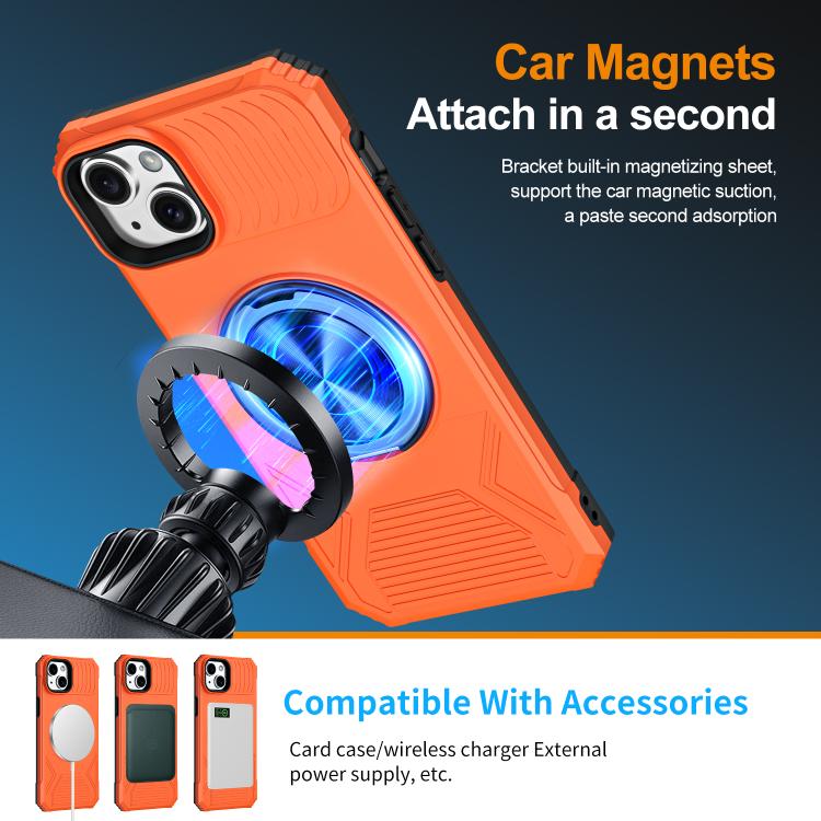 For iPhone 14 Plus Alloy Rotating Holder MagSafe Shockproof Phone Case